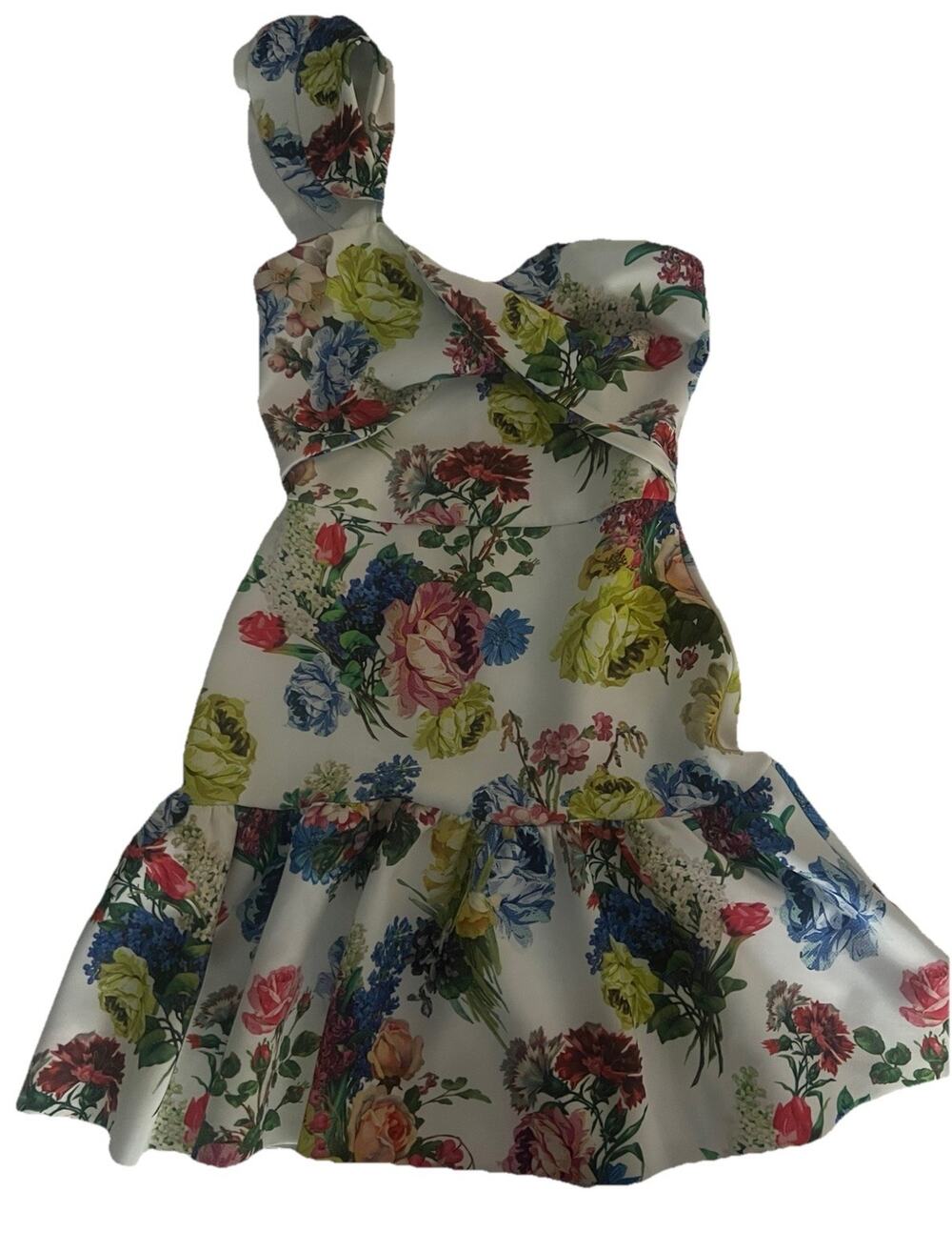 ASOS Woman’s One Shoulder Floral Mini Dress A-line Skirt Ruffle Size 4 Prom
